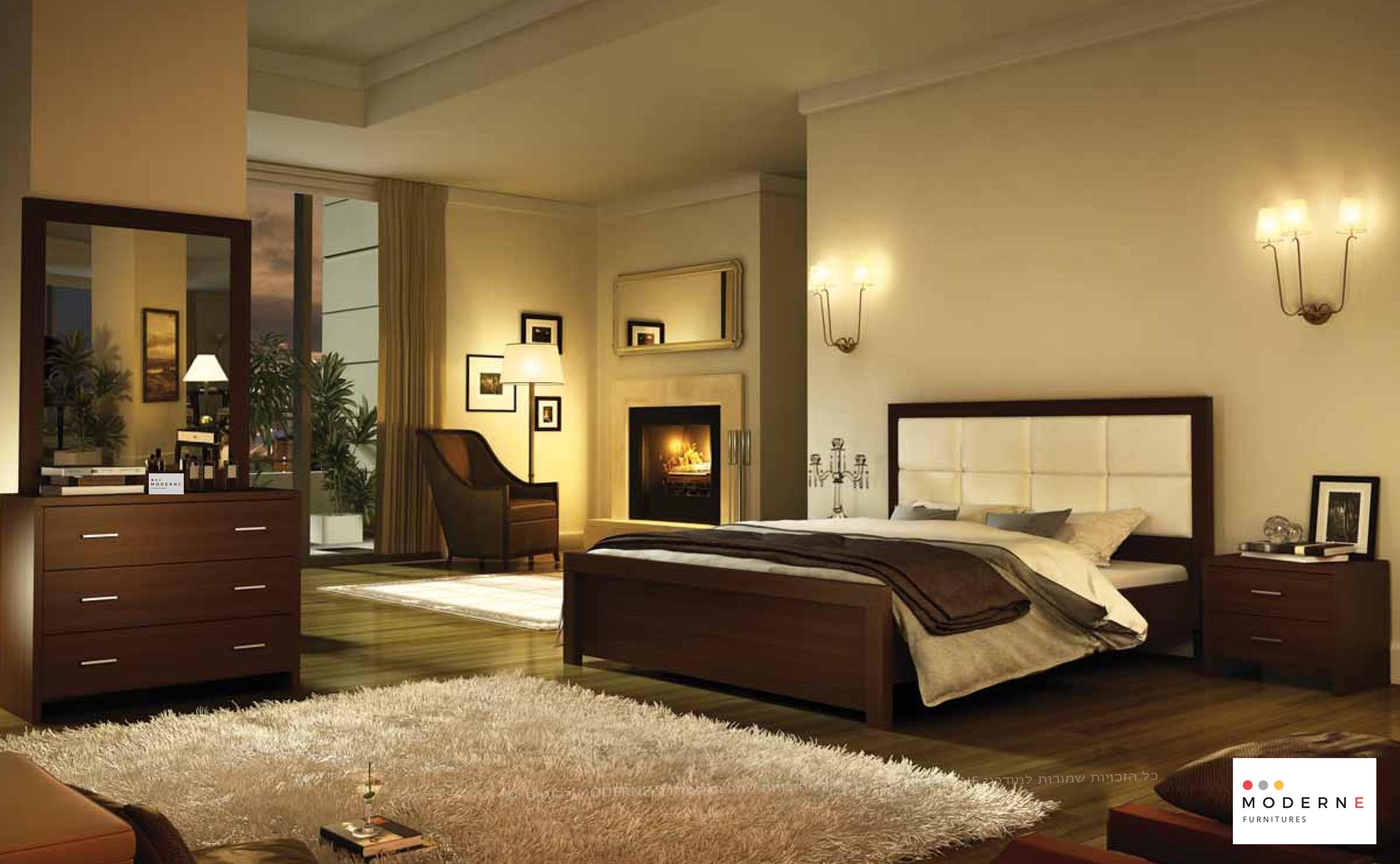 חדר שינה קומפלט דגם דאלאס הכולל מיטה זוגית ,שידות ,קומודה ,מראה ,נמצא באתר מודרני moderne.co.il