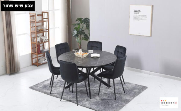 פינת אוכל עגולה דגם אטלנטיק צבע שיש שחור + 6 כסאות צבע שחור ,נמצא באתר מודרני moderne.co.il